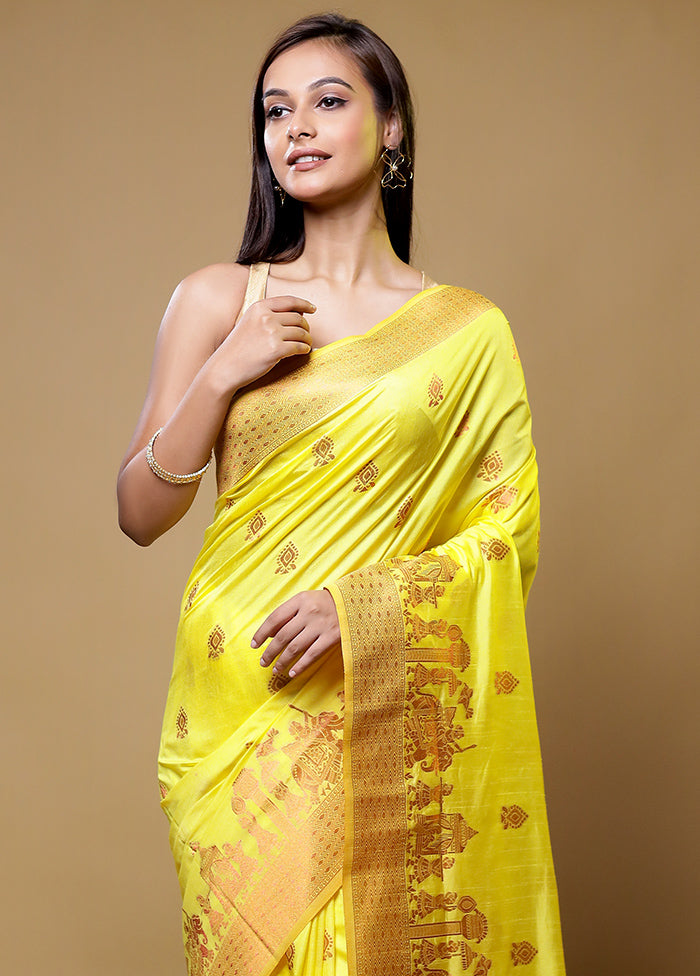 Yellow Dupion Silk Saree With Blouse Piece