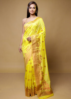 Yellow Dupion Silk Saree With Blouse Piece