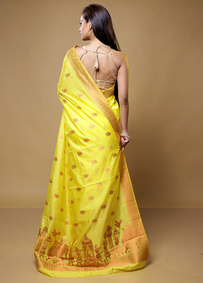 Yellow Dupion Silk Saree With Blouse Piece