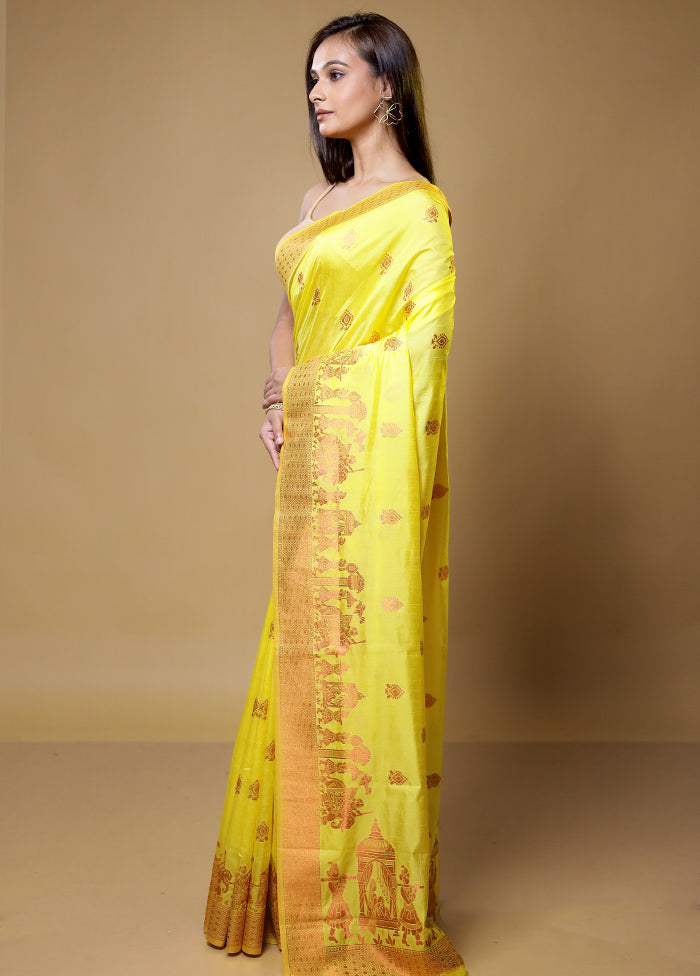 Yellow Dupion Silk Saree With Blouse Piece