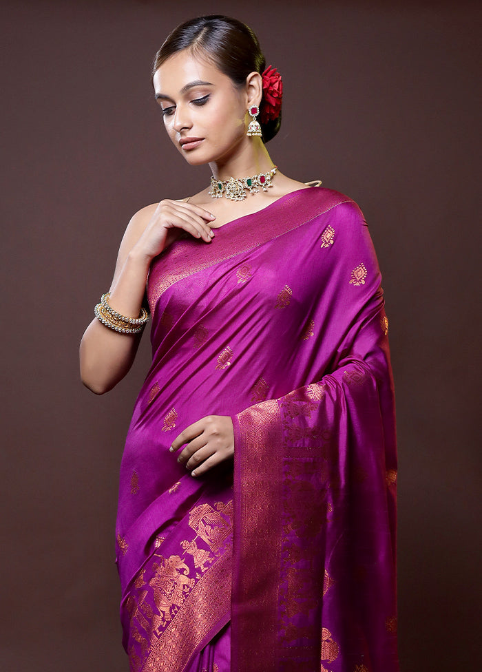 Purple Dupion Silk Saree With Blouse Piece