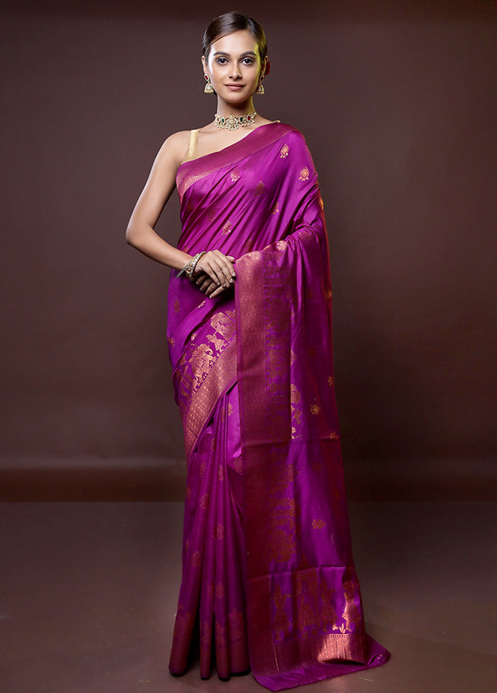 Purple Dupion Silk Saree With Blouse Piece