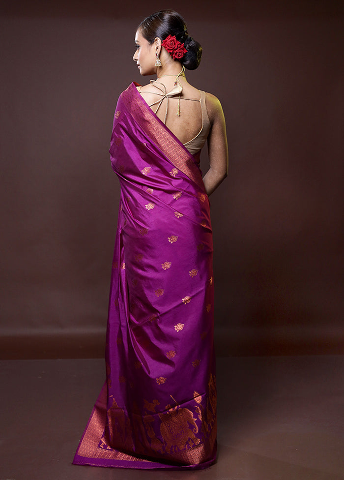 Purple Dupion Silk Saree With Blouse Piece