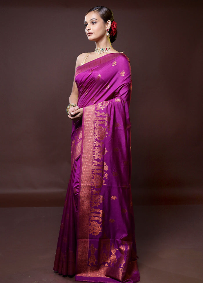 Purple Dupion Silk Saree With Blouse Piece