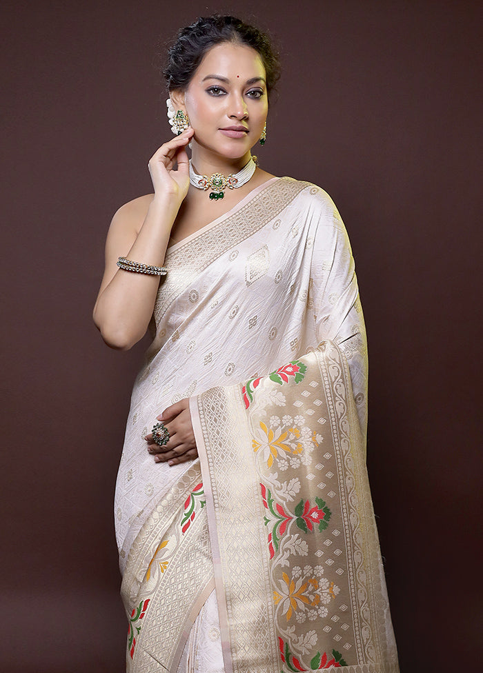 Cream Dupion Silk Saree With Blouse Piece