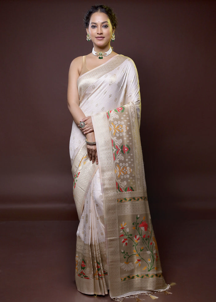 Cream Dupion Silk Saree With Blouse Piece