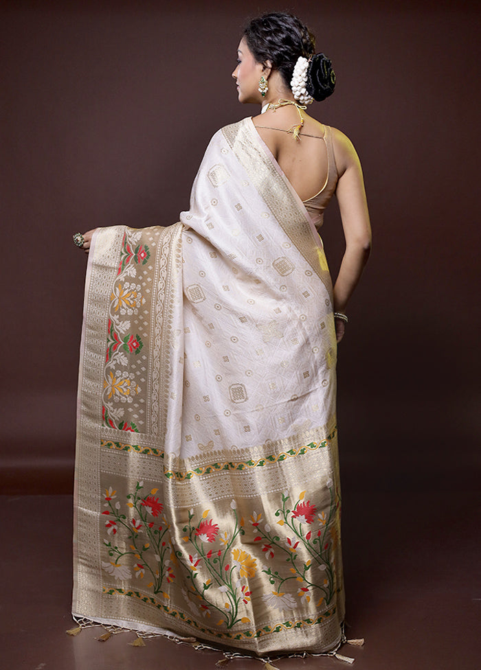 Cream Dupion Silk Saree With Blouse Piece