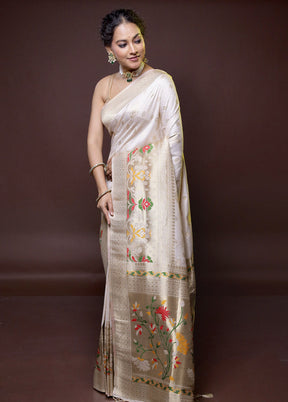 Cream Dupion Silk Saree With Blouse Piece