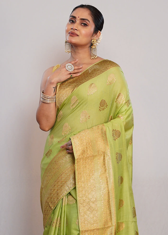 Green Dupion Silk Saree With Blouse Piece - Indian Silk House Agencies