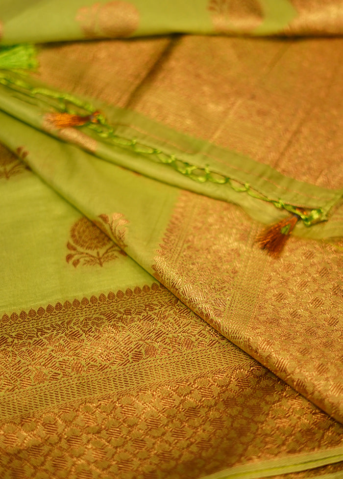 Green Dupion Silk Saree With Blouse Piece - Indian Silk House Agencies