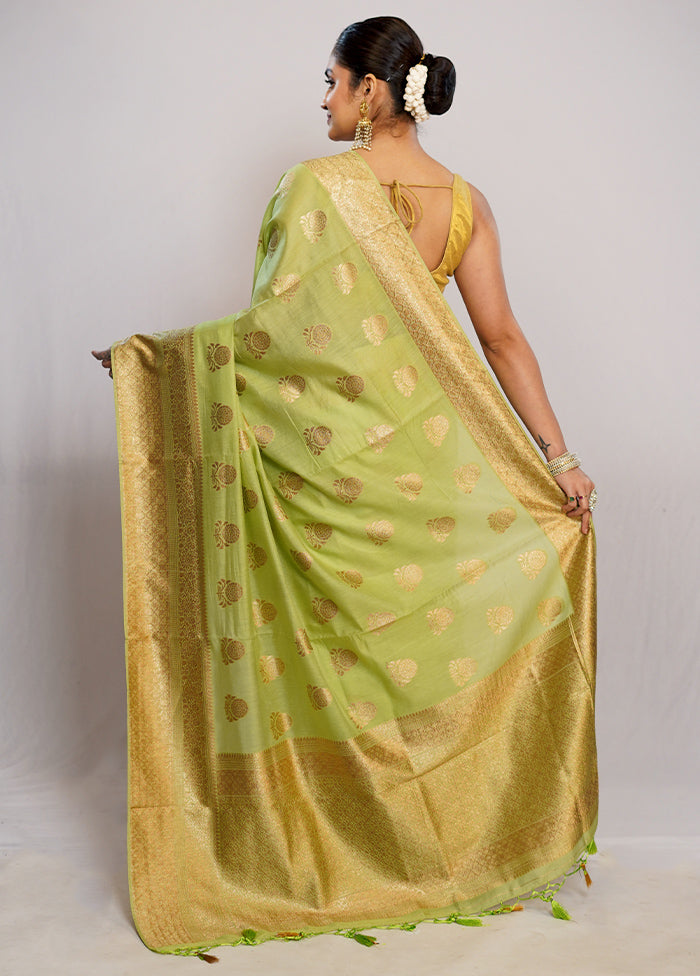 Green Dupion Silk Saree With Blouse Piece - Indian Silk House Agencies