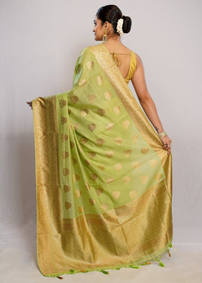 Green Dupion Silk Saree With Blouse Piece - Indian Silk House Agencies