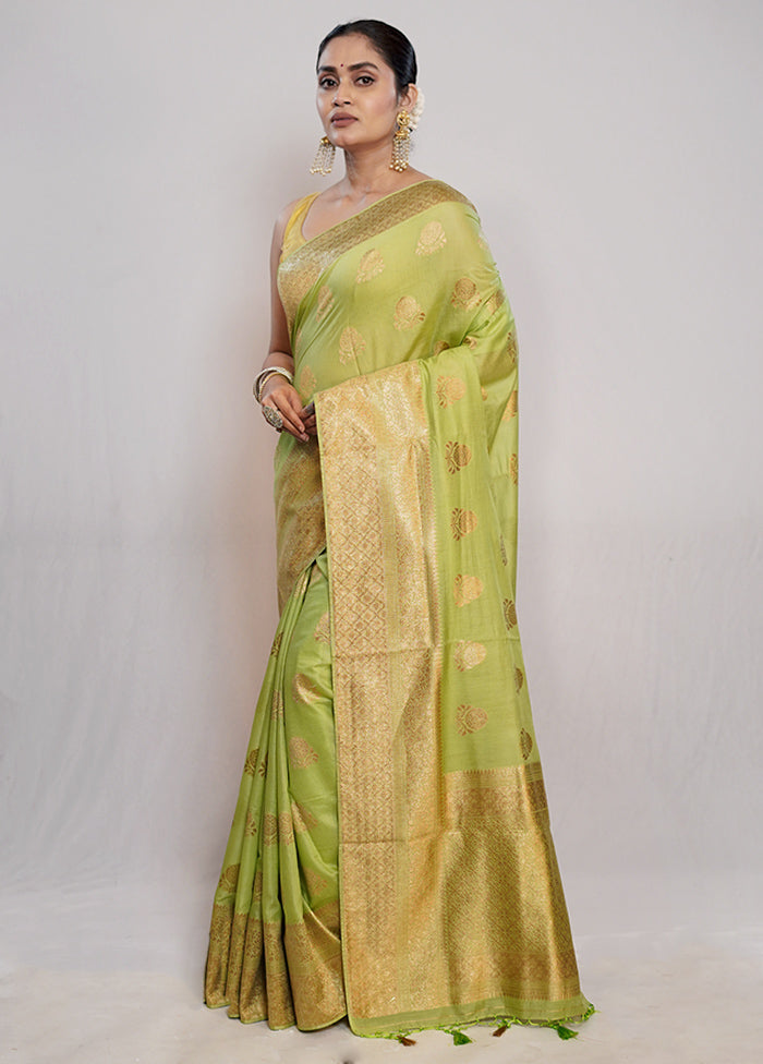 Green Dupion Silk Saree With Blouse Piece - Indian Silk House Agencies