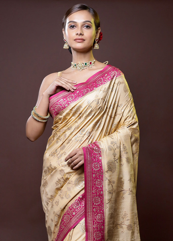 Yellow Dupion Silk Saree With Blouse Piece