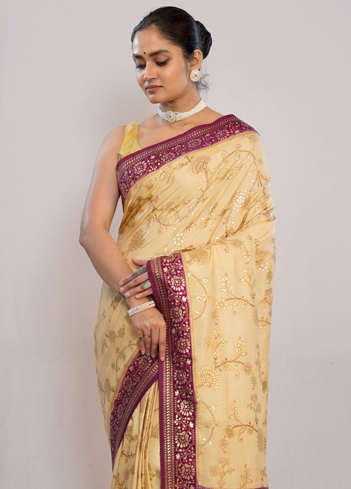 Cream Dupion Silk Saree With Blouse Piece - Indian Silk House Agencies