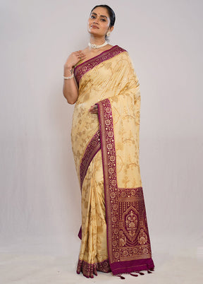 Cream Dupion Silk Saree With Blouse Piece - Indian Silk House Agencies