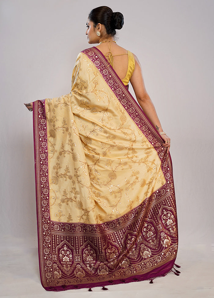 Cream Dupion Silk Saree With Blouse Piece - Indian Silk House Agencies