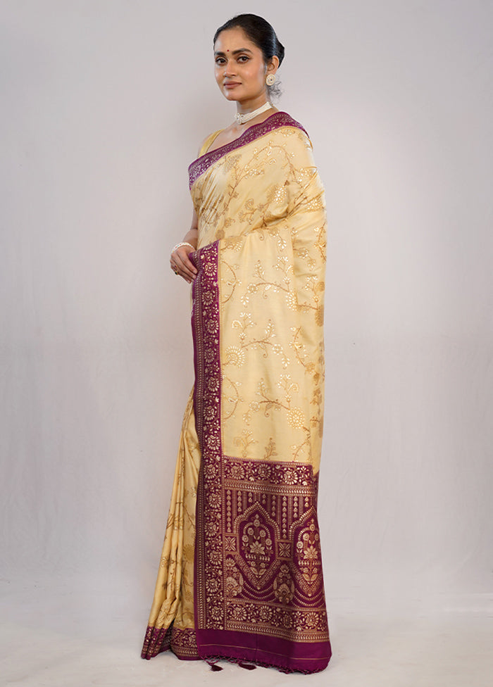 Cream Dupion Silk Saree With Blouse Piece - Indian Silk House Agencies