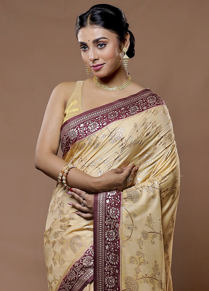 Cream Dupion Silk Saree With Blouse Piece - Indian Silk House Agencies