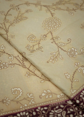 Cream Dupion Silk Saree With Blouse Piece - Indian Silk House Agencies