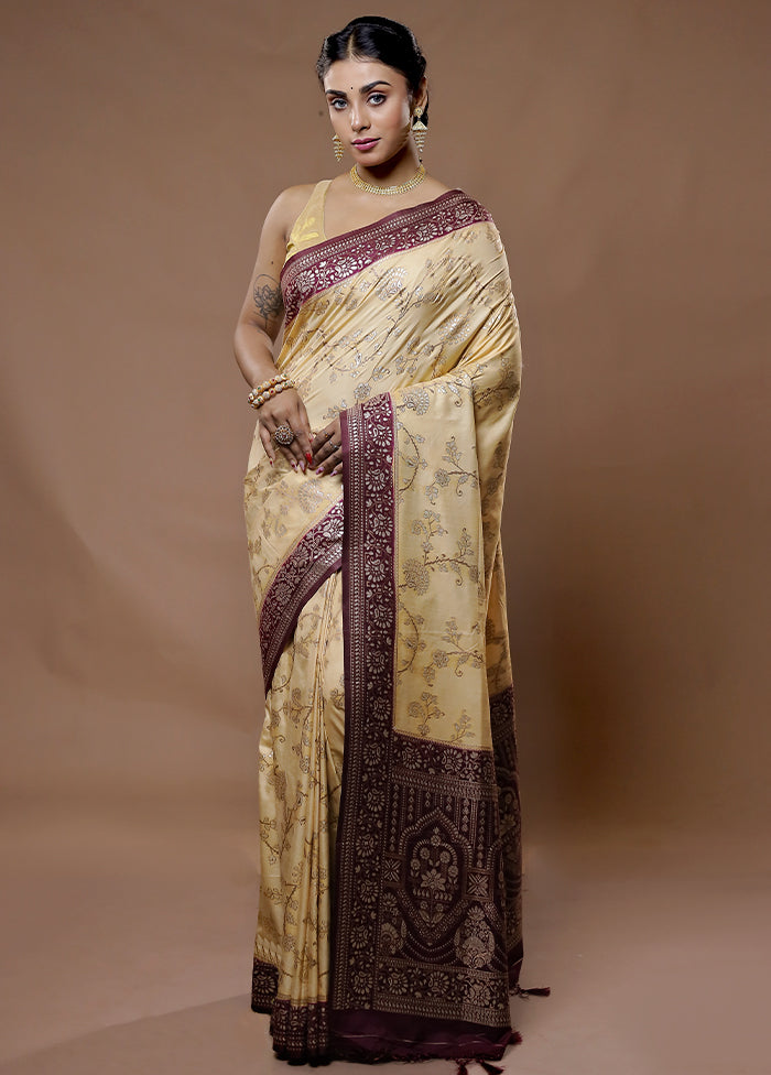 Cream Dupion Silk Saree With Blouse Piece - Indian Silk House Agencies