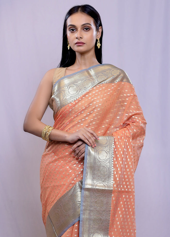 Rust Cotton Saree With Blouse Piece - Indian Silk House Agencies