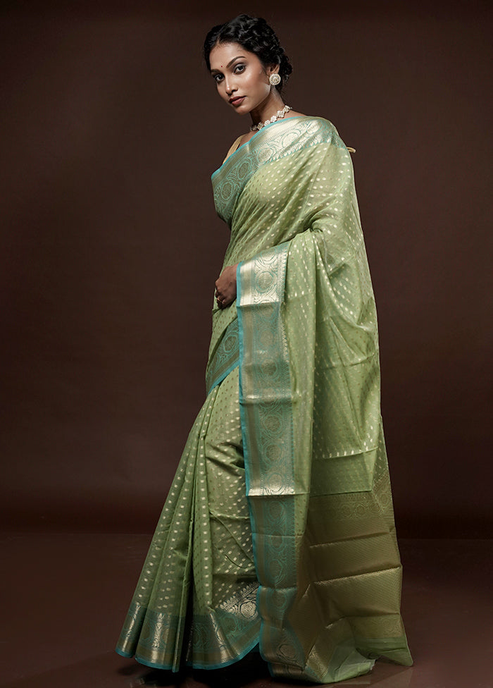 Green Cotton Saree With Blouse Piece - Indian Silk House Agencies