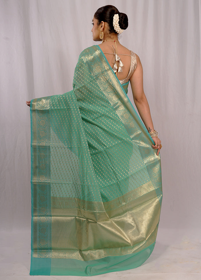 Green Cotton Saree With Blouse Piece - Indian Silk House Agencies