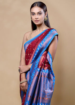 Maroon Dupion Silk Saree With Blouse Piece