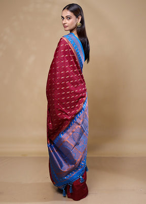 Maroon Dupion Silk Saree With Blouse Piece