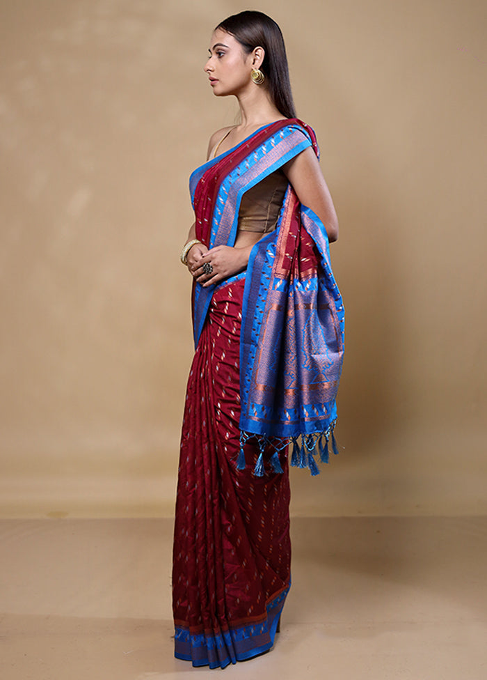 Maroon Dupion Silk Saree With Blouse Piece