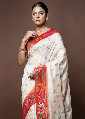 Cream Dupion Silk Saree With Blouse Piece