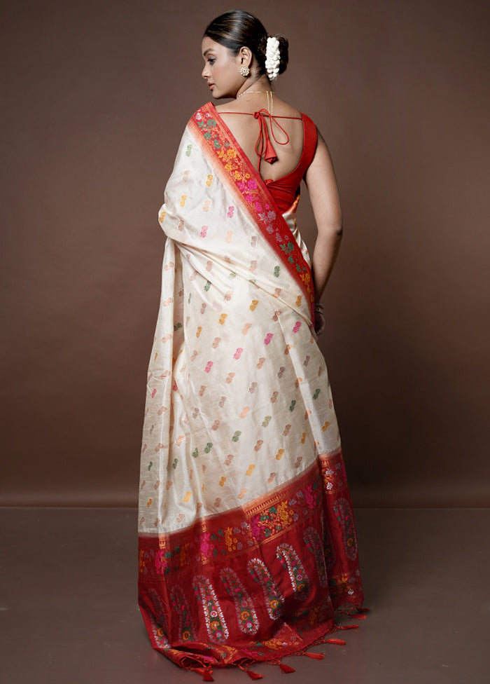 Cream Dupion Silk Saree With Blouse Piece