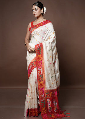 Cream Dupion Silk Saree With Blouse Piece