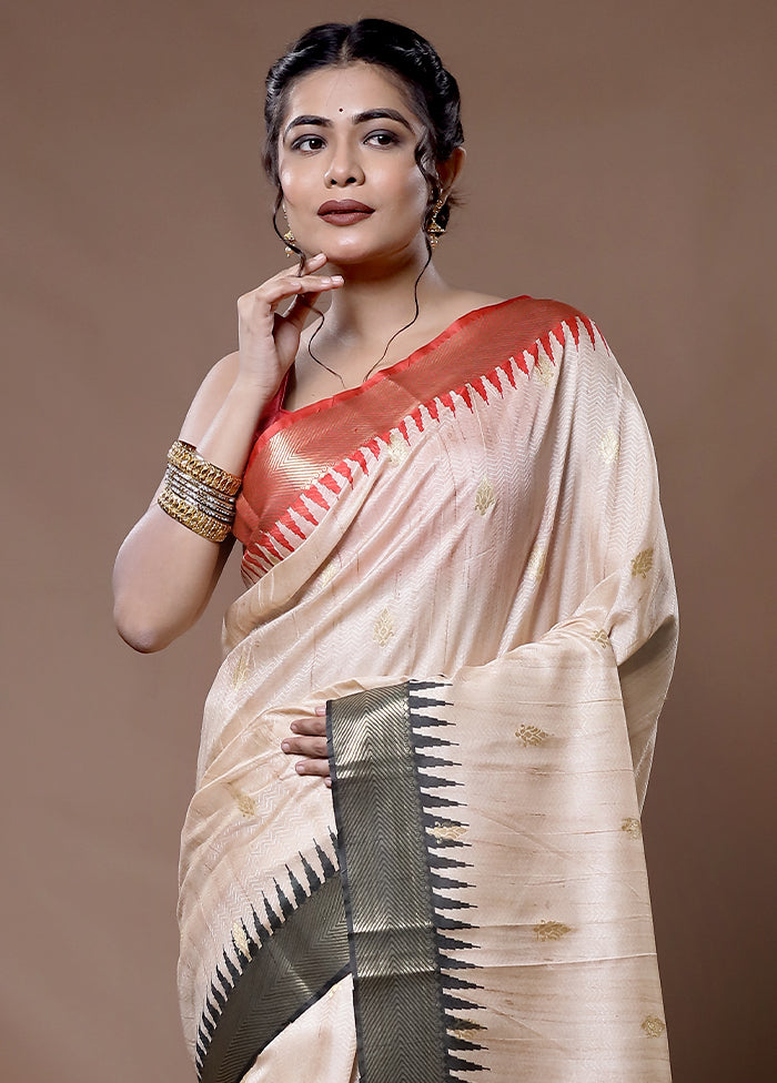 Cream Dupion Silk Saree With Blouse Piece - Indian Silk House Agencies