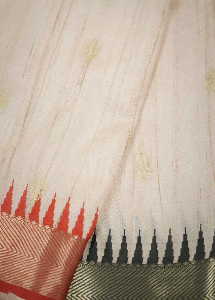 Cream Dupion Silk Saree With Blouse Piece - Indian Silk House Agencies