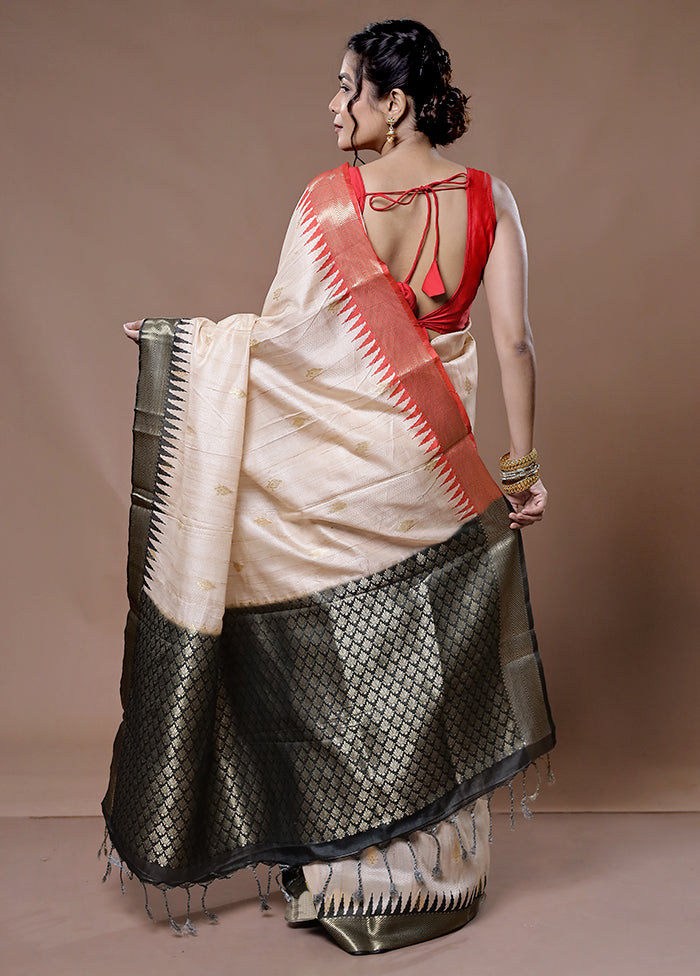 Cream Dupion Silk Saree With Blouse Piece - Indian Silk House Agencies