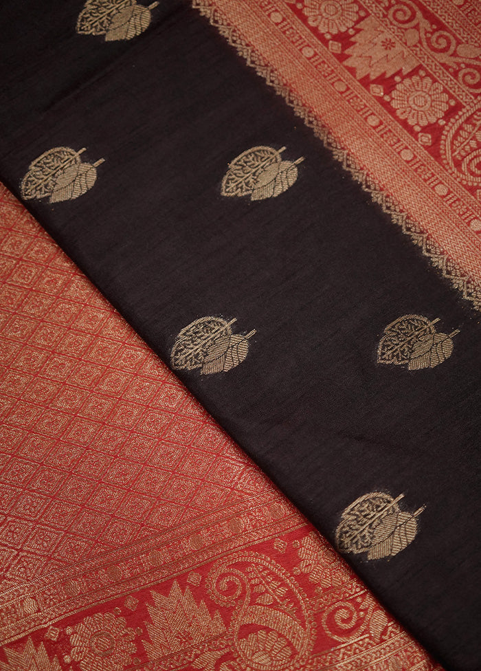 Black Dupion Silk Saree With Blouse Piece - Indian Silk House Agencies