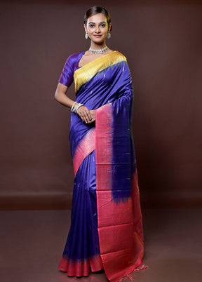 Blue Dupion Silk Saree With Blouse Piece