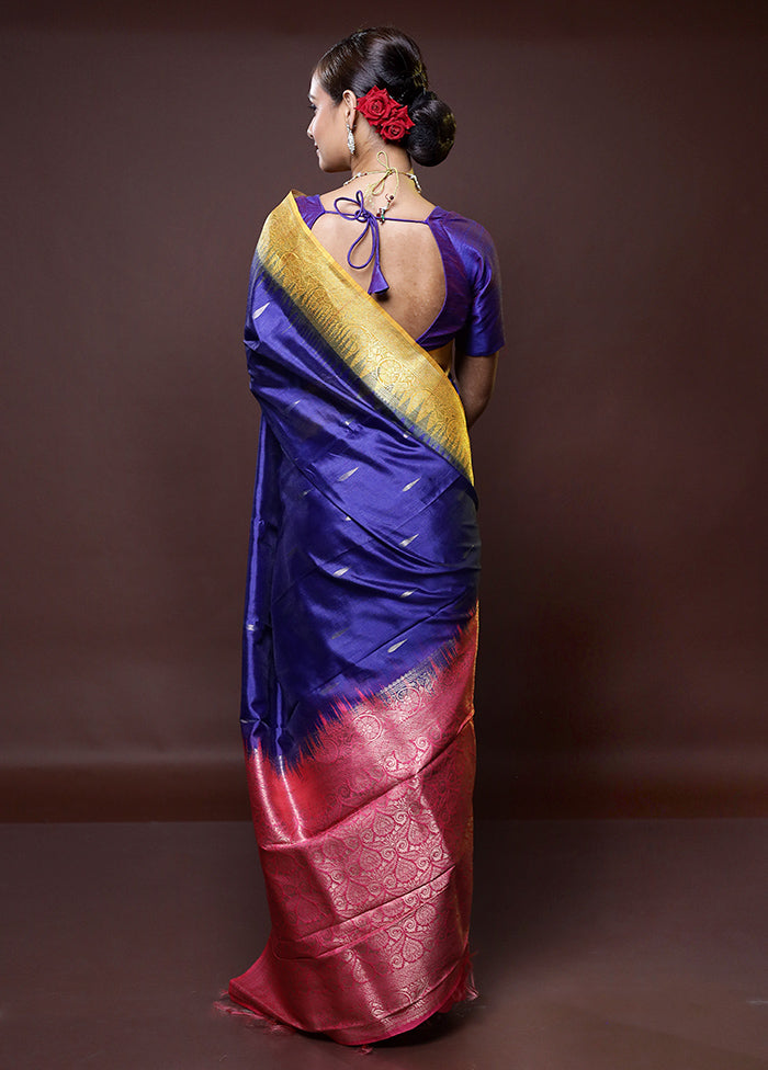 Blue Dupion Silk Saree With Blouse Piece