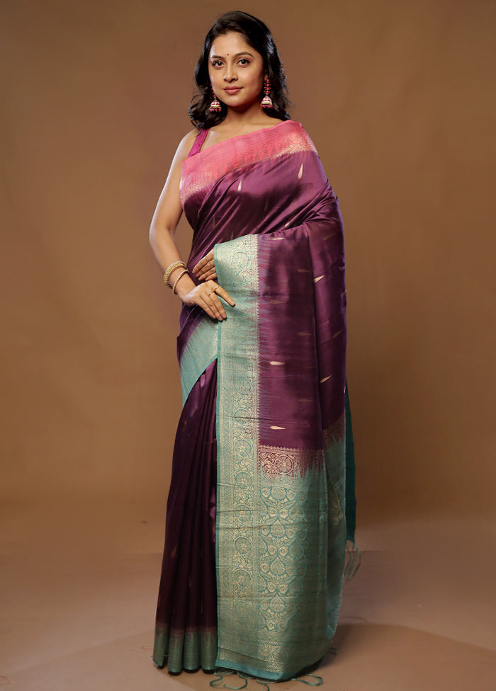 Purple Dupion Silk Saree With Blouse Piece - Indian Silk House Agencies