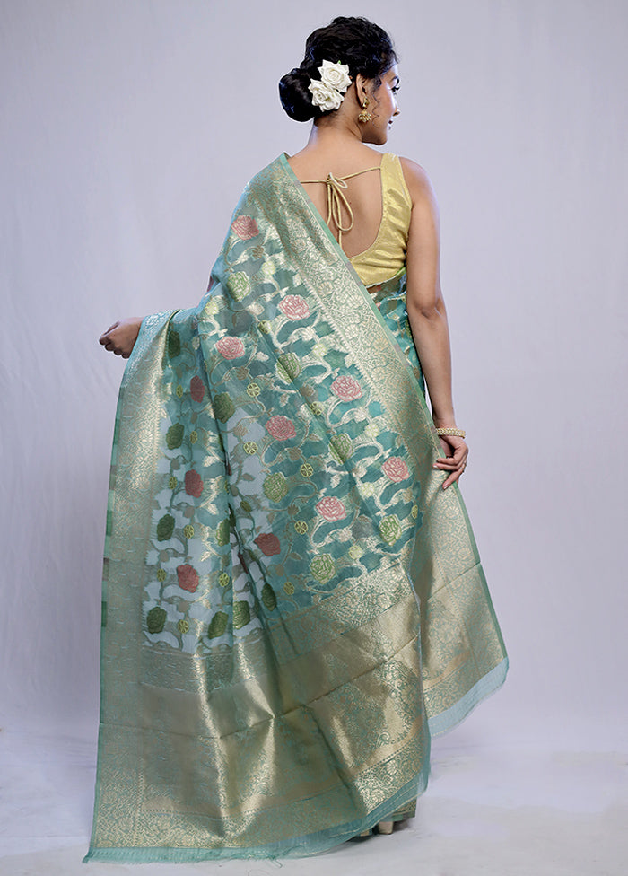 Green Organza Saree With Blouse Piece - Indian Silk House Agencies