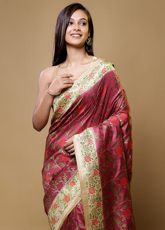 Pink Dupion Silk Saree With Blouse Piece