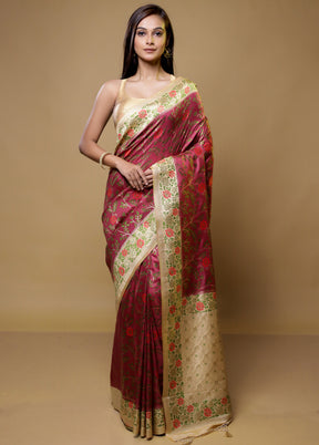 Pink Dupion Silk Saree With Blouse Piece