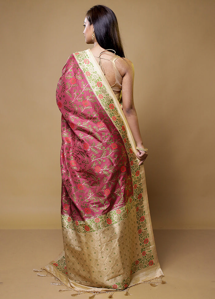 Pink Dupion Silk Saree With Blouse Piece