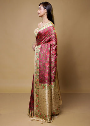 Pink Dupion Silk Saree With Blouse Piece