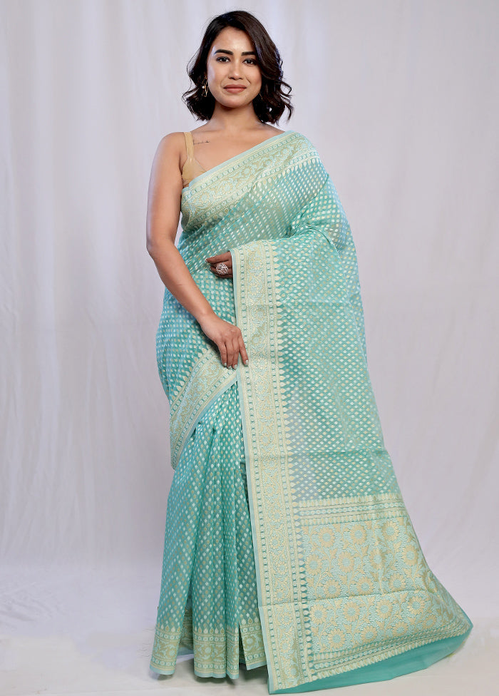 Green Kora Silk Saree With Blouse Piece - Indian Silk House Agencies