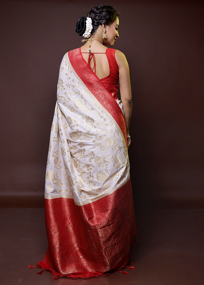 white Dupion Silk Saree With Blouse Piece