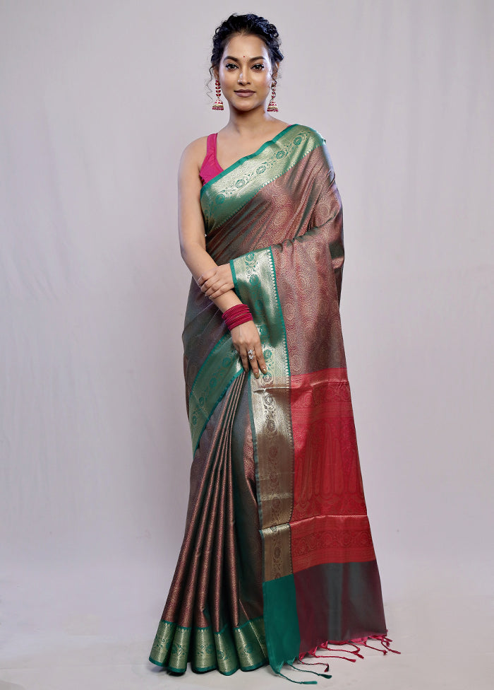 Green Dupion Silk Saree With Blouse Piece - Indian Silk House Agencies