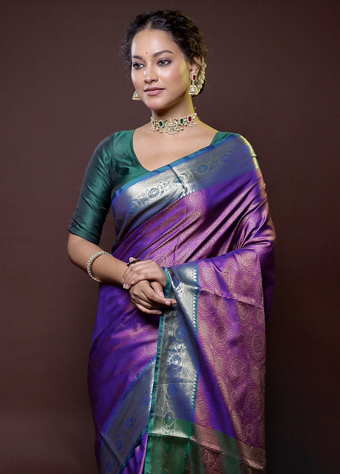 Blue Dupion Silk Saree With Blouse Piece